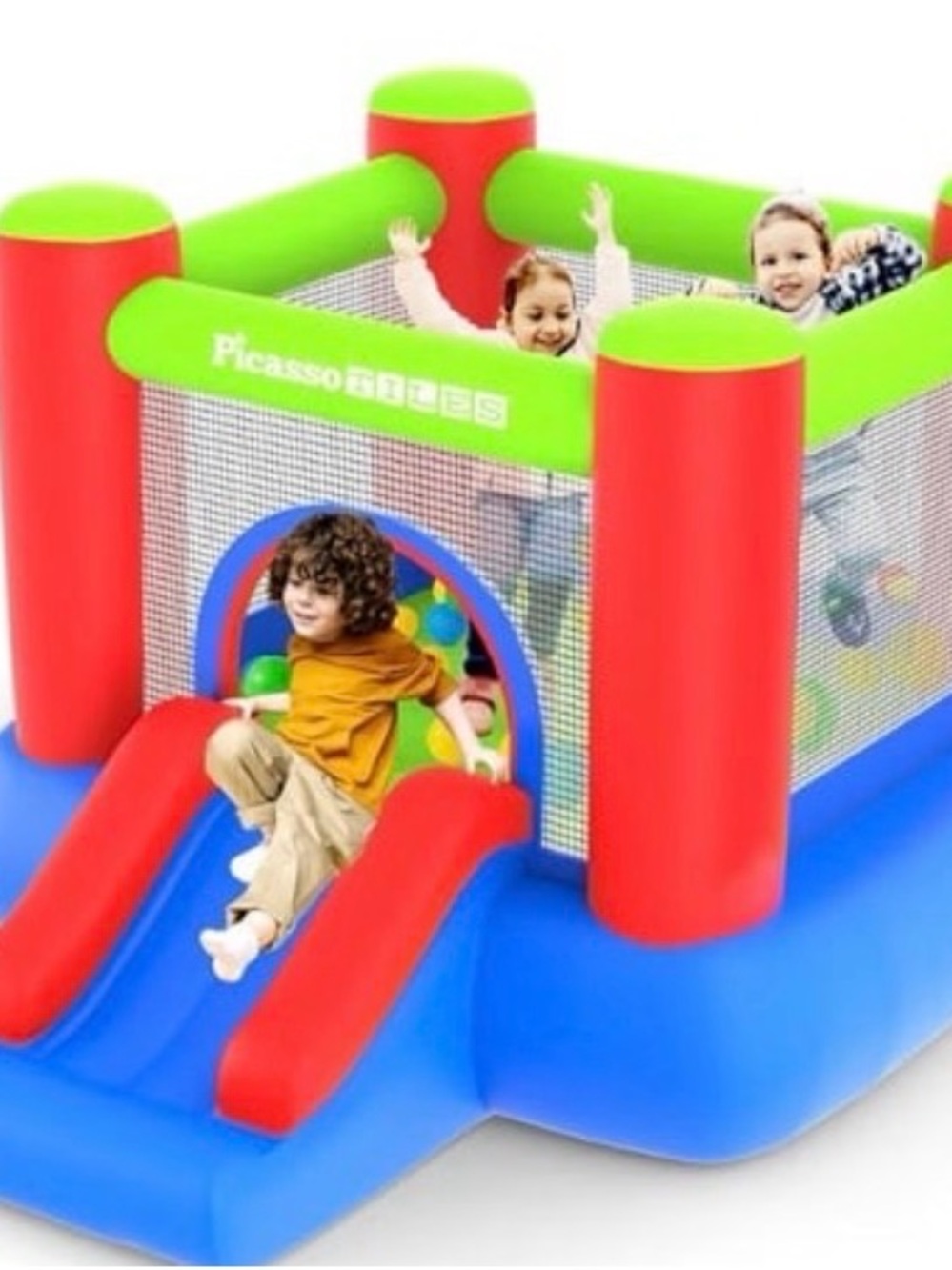 Inflatable Bouncy Castle with Slide - Red, Green & Blue - Picture 3 of 4